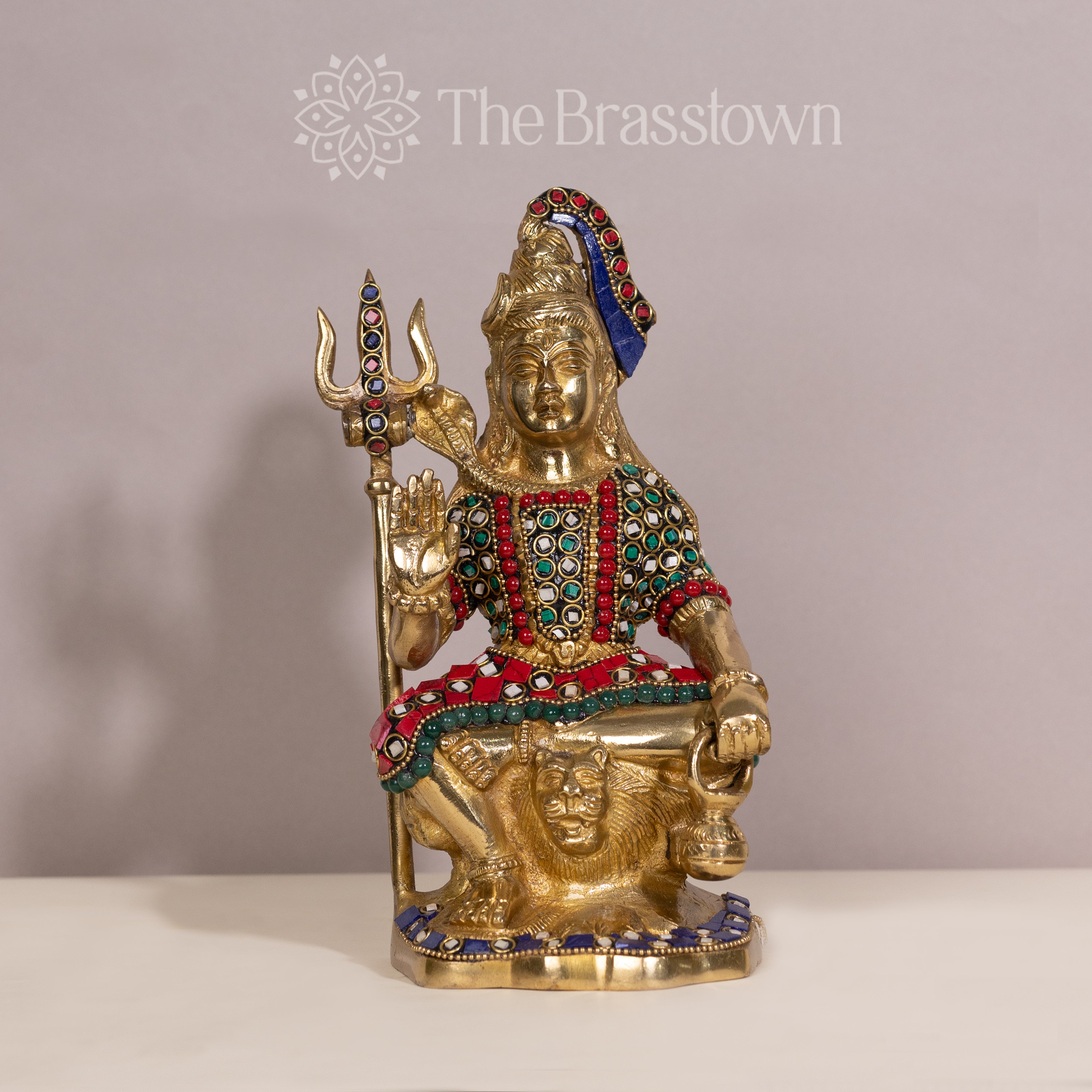 Brass Lord Shiva Statue with Stonework: A Divine Masterpiece for Your Home Decor