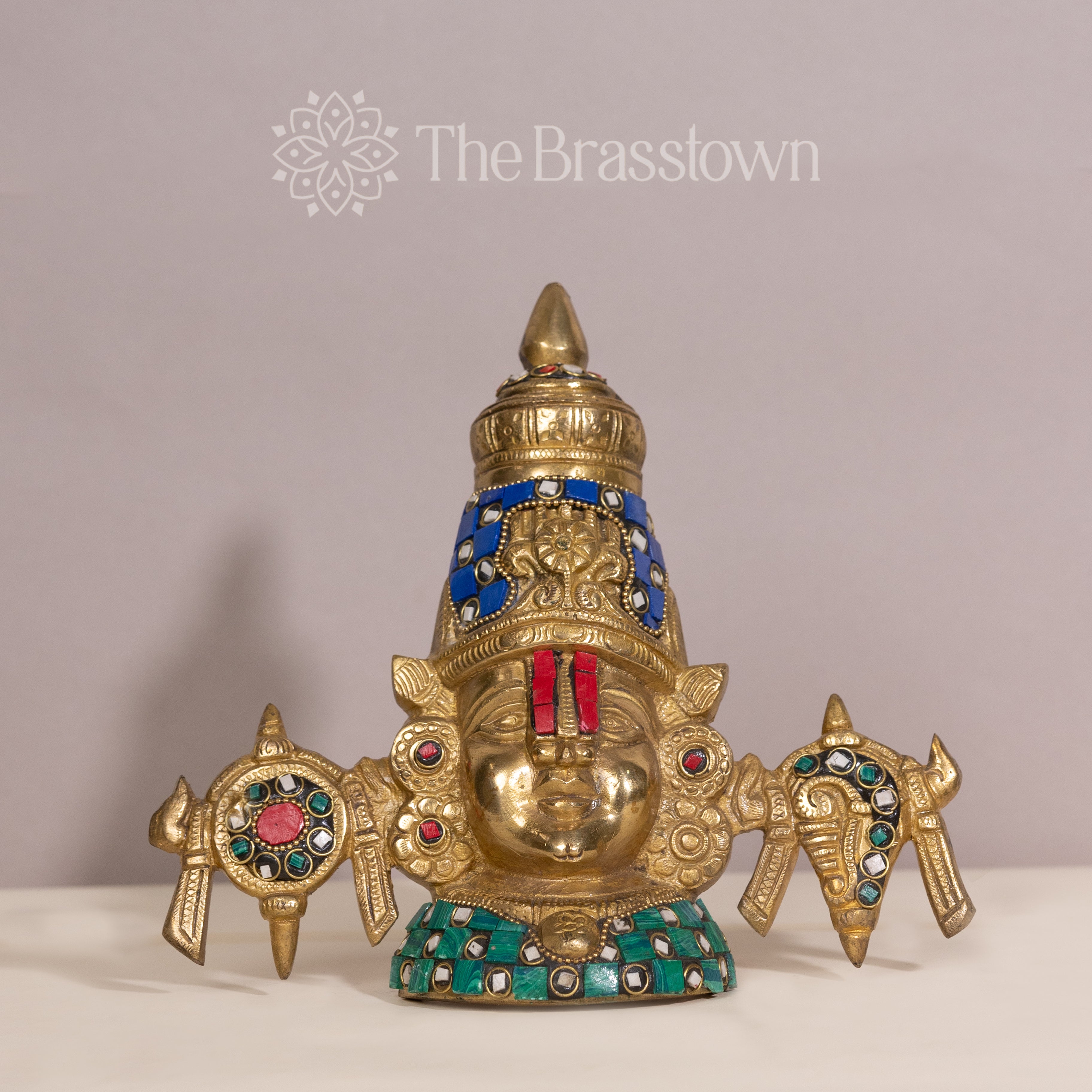 Brass Tirupati Balaji Bust with Stonework Wall Hanging Decorative Showpiece