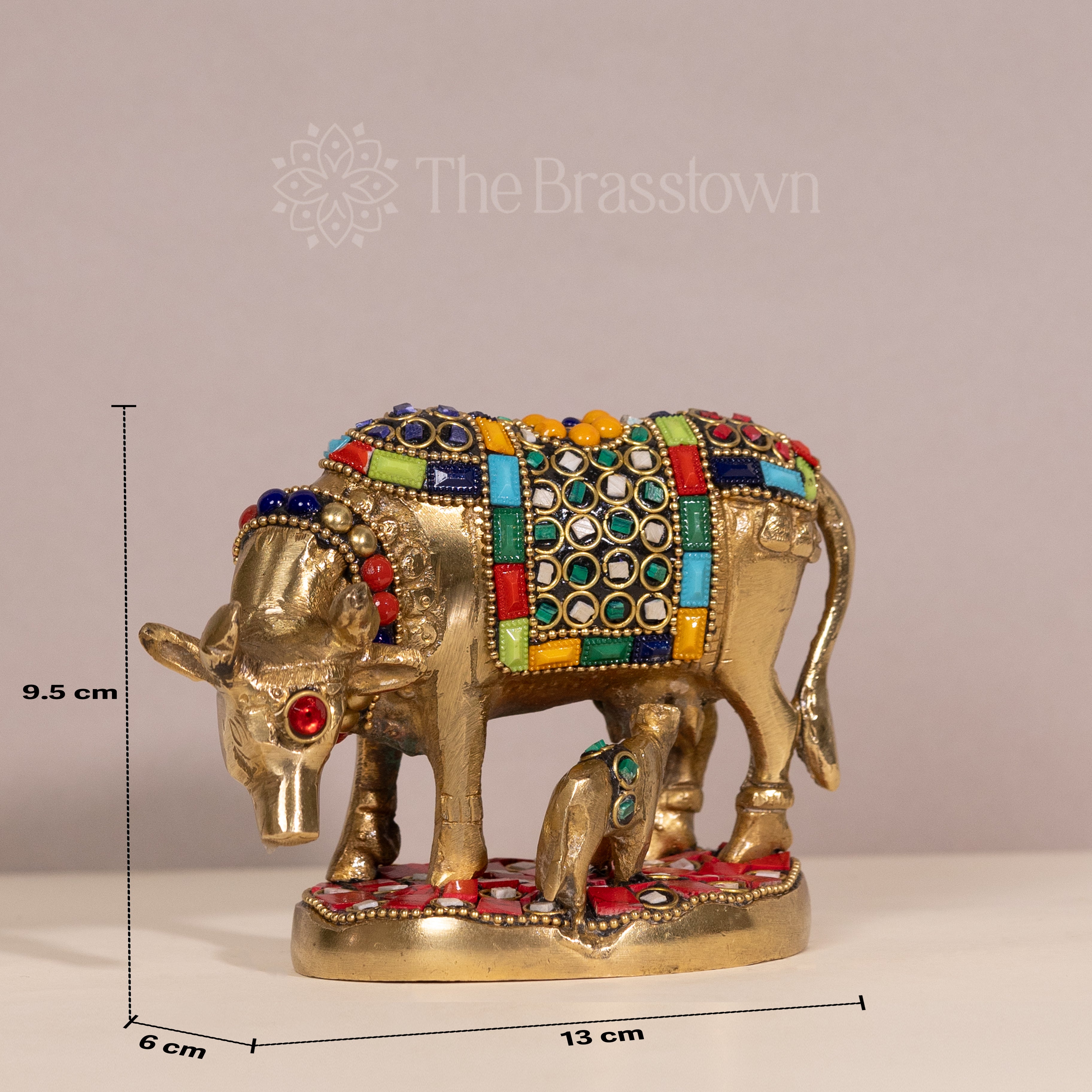 Brass kamdhenu cow With Stonework