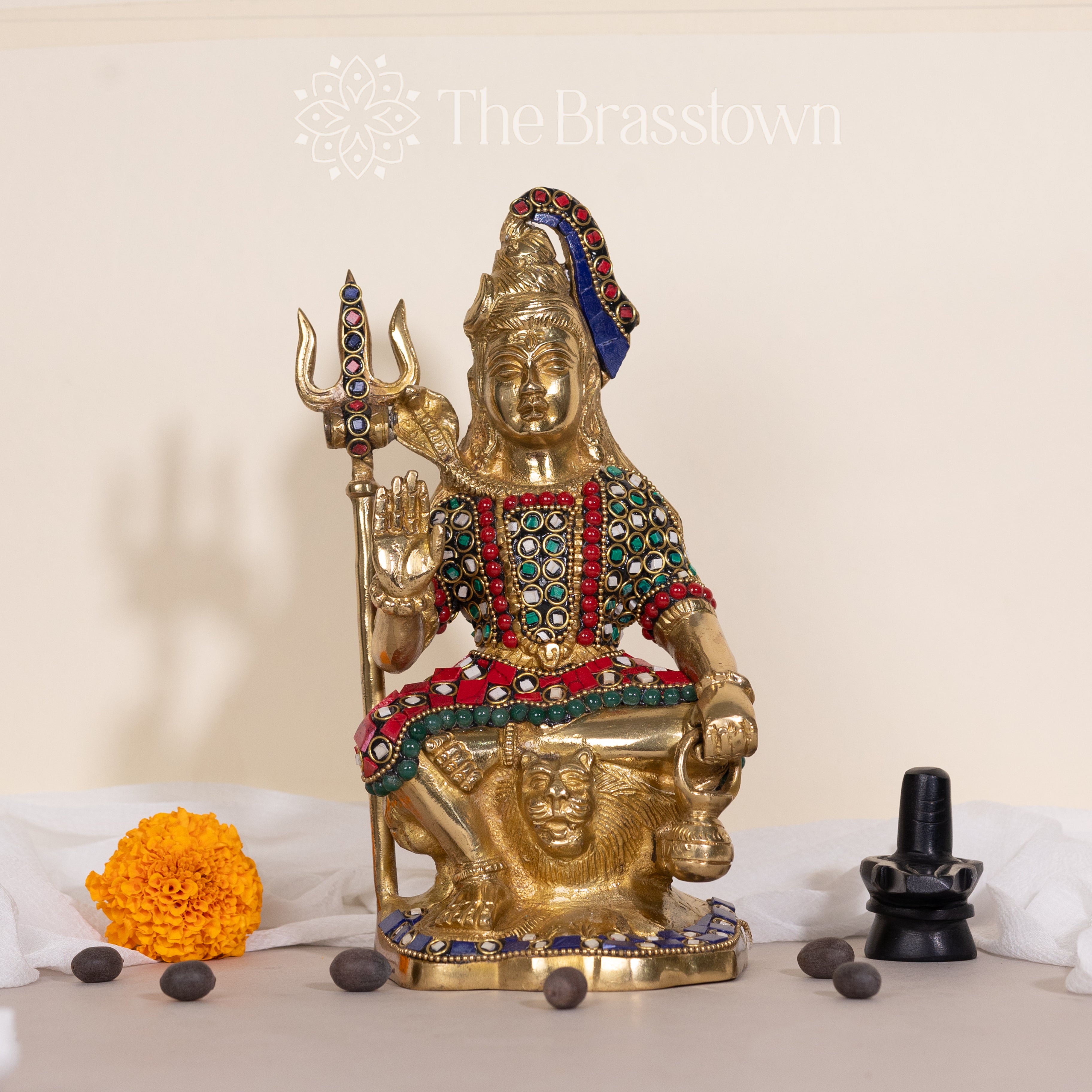 Brass Lord Shiva Statue with Stonework: A Divine Masterpiece for Your Home Decor